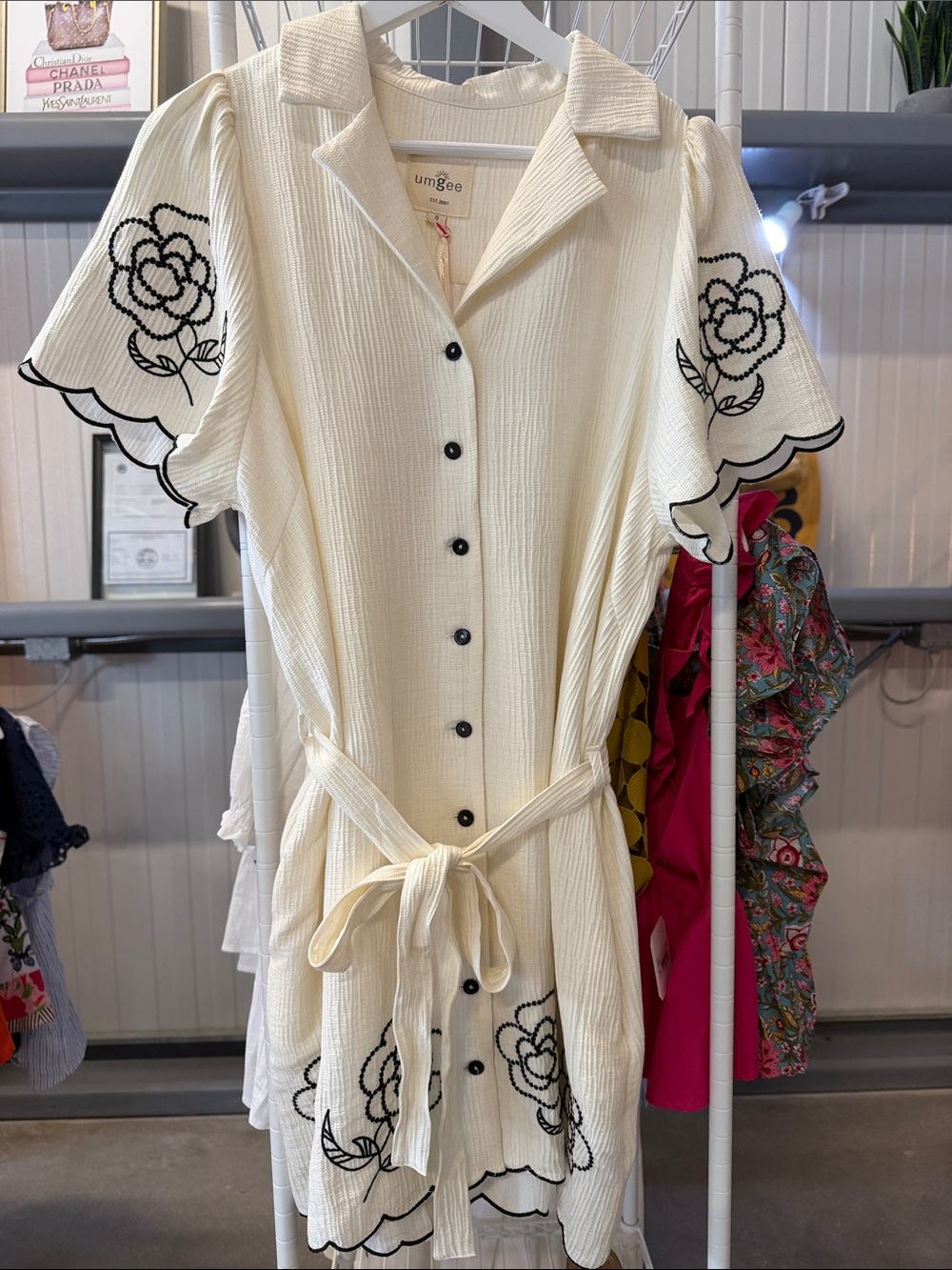 Umgee Cream Button-Front Dress with Black Floral Embroidery - Picture 3 of 10
